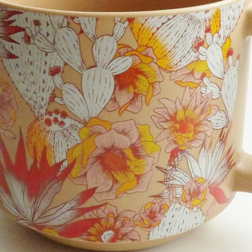 Starbucks 2019 Cactus Flowers Ceramic Coffee Mug 14 oz. Tan Peach D Handle - Picture 5 of 8